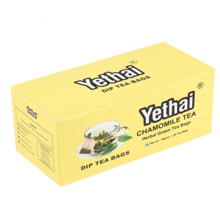 Yethai Chamomile Green Dip Tea Bags, 30 Tea Bags-60g | Tea from Assam | No Chemicals | 100% Natural | Fresh Green Tea Powder | Easy to use and Carry