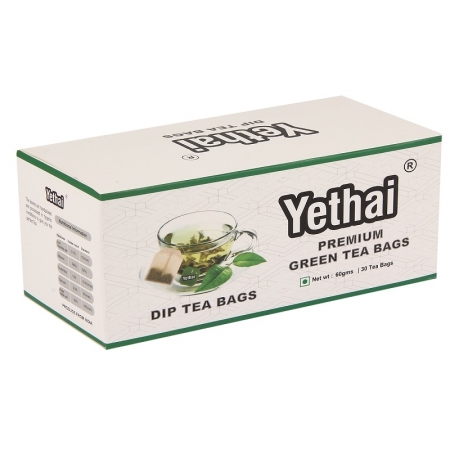 Yethai Premium Green Dip Tea Bags, 30 Tea Bags-60g | Tea from Assam | No Chemicals | 100% Natural | Fresh Green Tea Powder | Easy to use and Carry