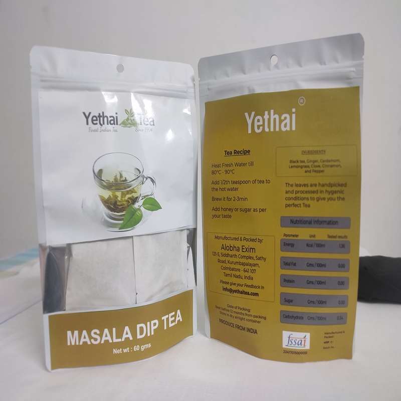 Masala Dip Tea , 30 Tea Bags-60g | Natural Spice Black Tea from India | No Chemicals | Fresh Healthy Tea Powder | Easy to use and Carry
