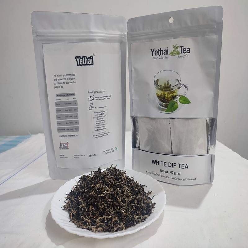 White Tea Dip Bags | 30 Tea Bags - 60gms | No chemicals | 100% Natural | Darjeeling Tea | White Tea Silver Needles | White Tea Golden Tips | Fresh Tea